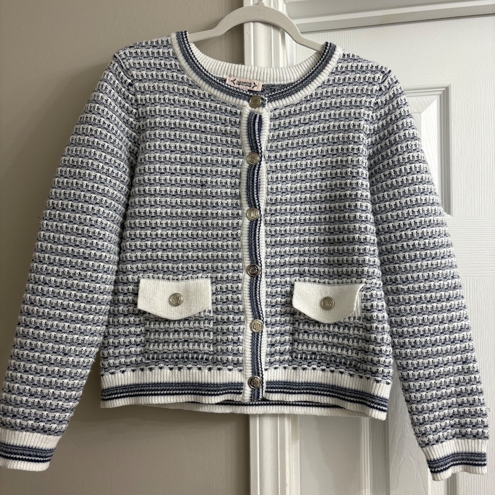Nanette Navy and White Knit Cardigan